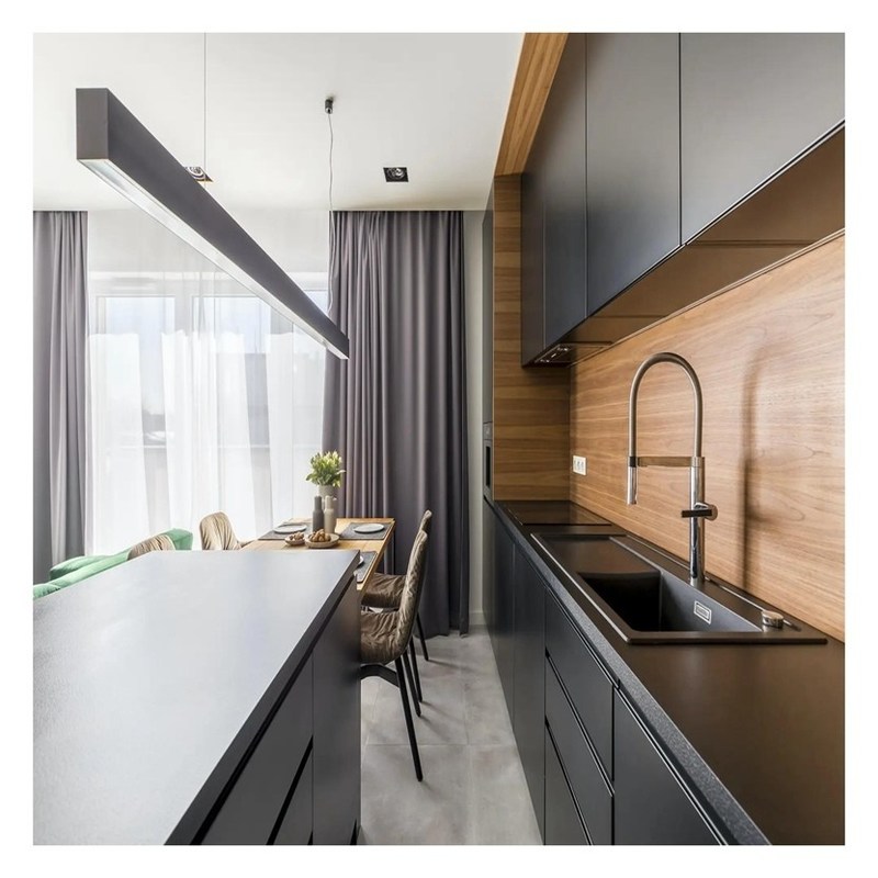 モジュラルのキッチンキャビネット 割引 ダークグレーン メラミンの板のドア 大型キッチン