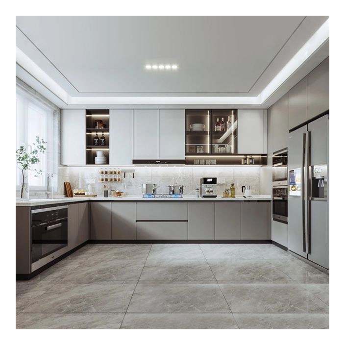 モダン・ミニマリスト 板材 固木製 キャビネット カスタマイズされた色とガラスフロント