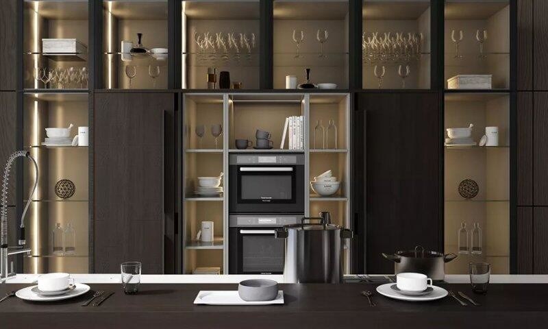 メラミンの板キャビネットタイプ デザインのガラスすべて キッチンコーナー 家具 ハンドル 換気口