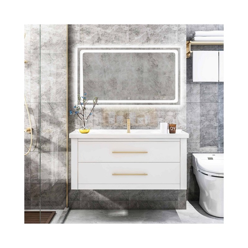 カスタムダブルシンク 木製の浴室バニティ 鏡とPVC/ラッカードア仕上げ