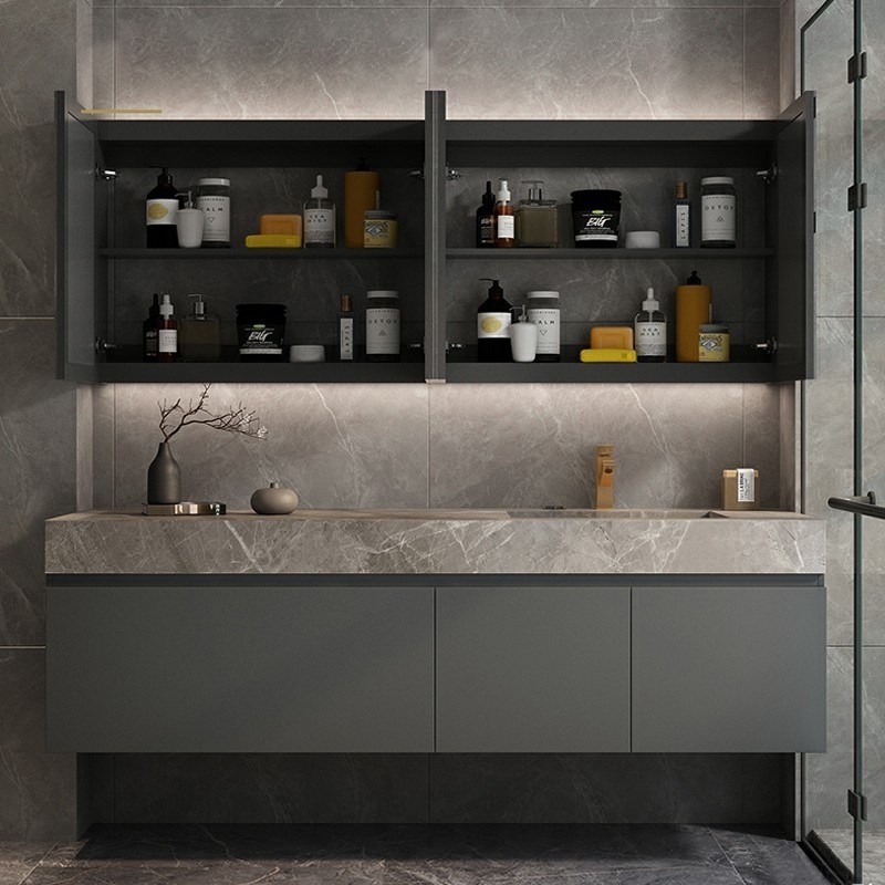 オーダーメイド ワイド バスルーム バニティ シングル シンク セット ミラー バスルーム モダン スタイル