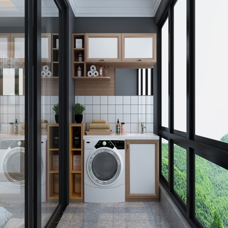 複合板のドア材料の現代的なスタイルハイエンドステンレス鋼洗濯室キャビネット