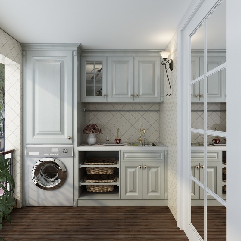 複合板のドア材料の現代的なスタイルハイエンドステンレス鋼洗濯室キャビネット