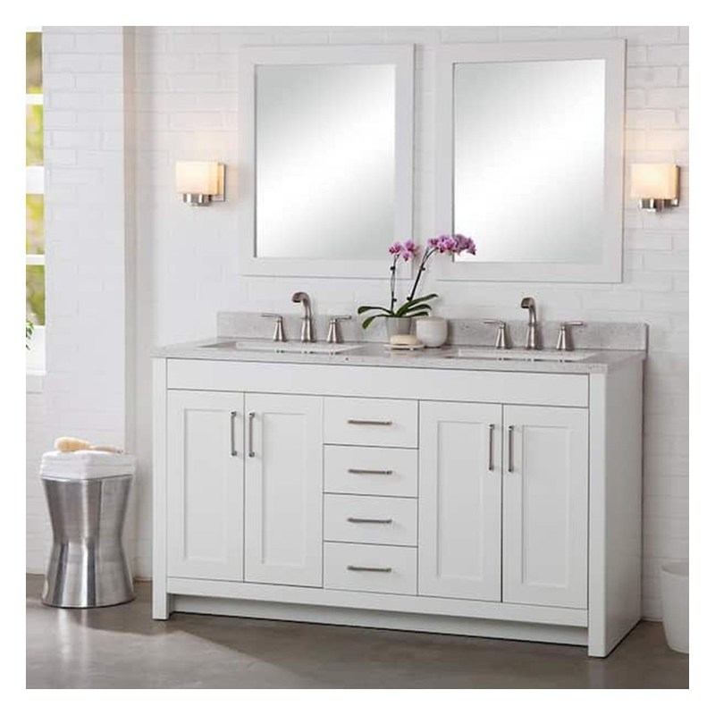 モダンスタイルのカスタマイズされたカラーシェイカー 陶磁カウンタートップ付きのラック式浴室キャビネット