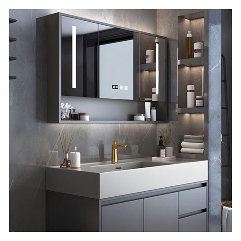 固い木灰色漆器風呂のバニティ ガラスドアパネルと統合盆デザイン