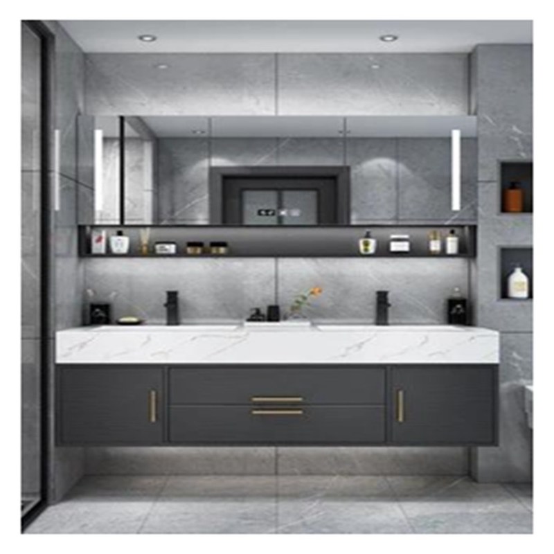 固い木灰色漆器風呂のバニティ ガラスドアパネルと統合盆デザイン