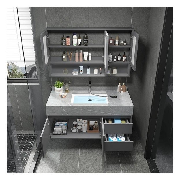 スマートミラーミニマリスト固木キャビネットとカスタマイズ単体浴室バニティ
