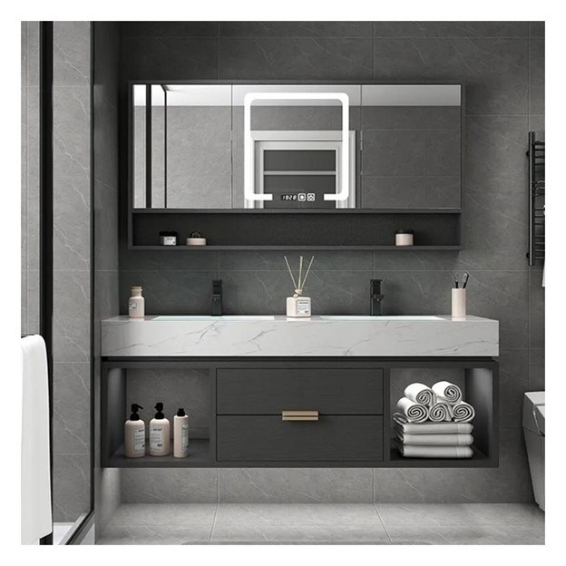 スマートミラーミニマリスト固木キャビネットとカスタマイズ単体浴室バニティ