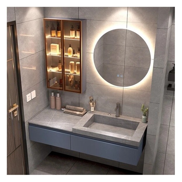 スマートミラーミニマリスト固木キャビネットとカスタマイズ単体浴室バニティ