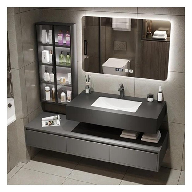 スマートミラーミニマリスト固木キャビネットとカスタマイズ単体浴室バニティ