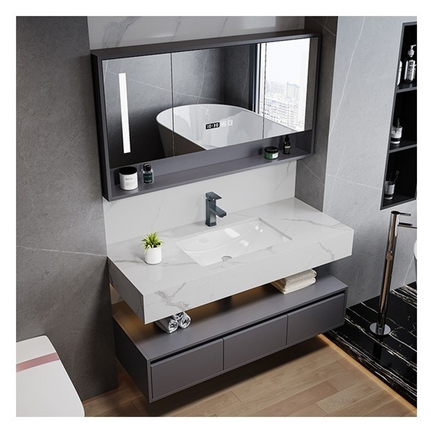 スマートミラーミニマリスト固木キャビネットとカスタマイズ単体浴室バニティ