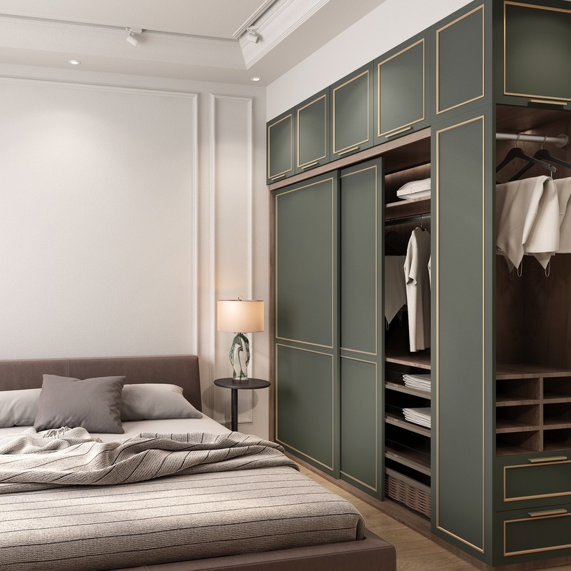 寝室家具 スライドドア 壁紙 木造型 キャビネット